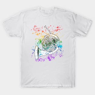 French Horn Rainbow Colours Hornist Brass Musician T-Shirt